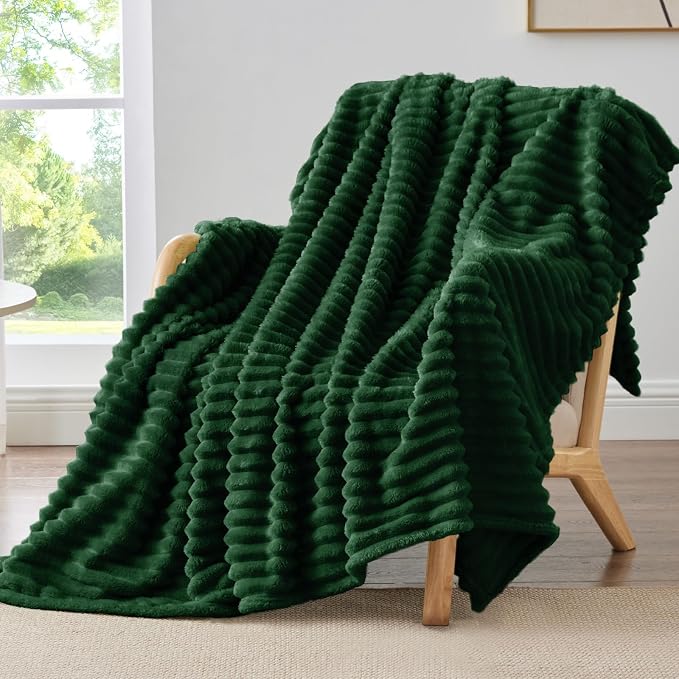 BEDELITE Striped Fleece Throw Blanket, Forest Green, Soft Cozy, Lightweight Warm by BEDELITE
