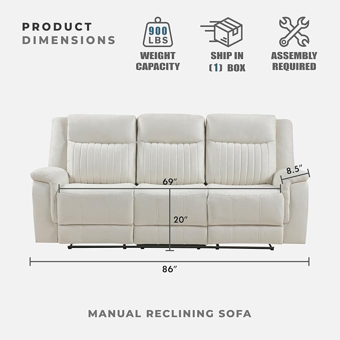 Lexicon Manual Double Reclining Sofa, Polished Microfiber Upholstered 3 Seater - Image 5