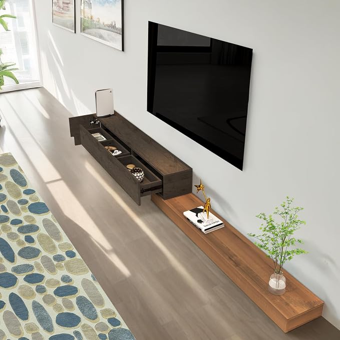 Retractable TV Stand, Solid Wood Minimalist TV Shelf, Mid-Century TV Console - Image 2