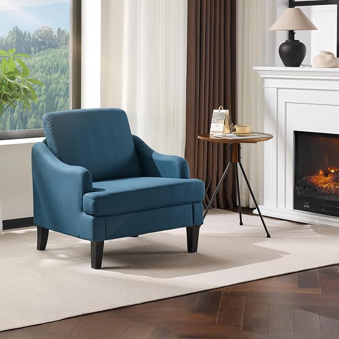 VINGLI Linen Fabric Accent Chair Navy Blue, Modern Upholstered Armchair by VINGLI