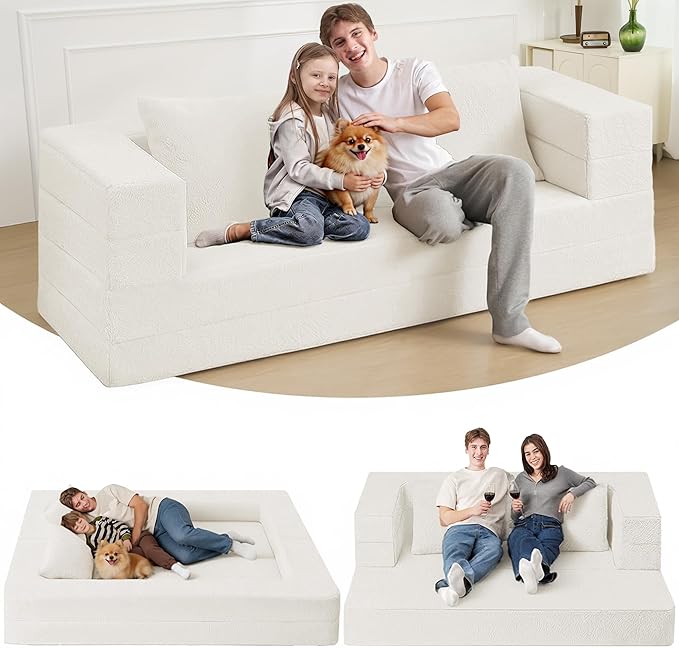 Futon Sofa Bed with Pillow, 3-in-1 Sleeper Sofa Bed with Removable Cover by Cansunna