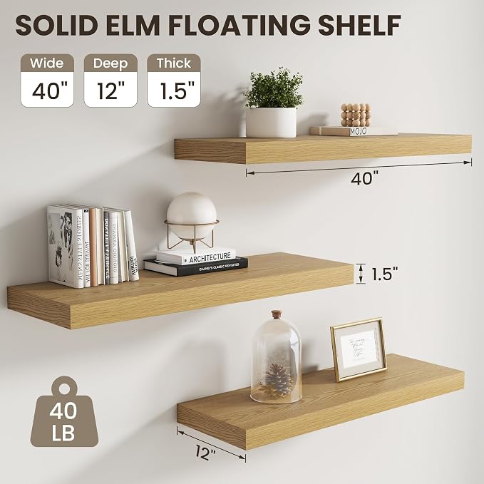 Dreamland Floating Shelves for Wall, 2 Pack Rustic Wooden Wall Shelves - Image 3