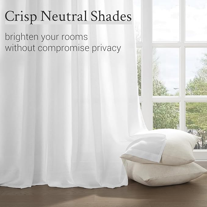 Topfinel Beige White Pinch Pleated Semi Sheer Curtains Textured Linen Blended - Image 7