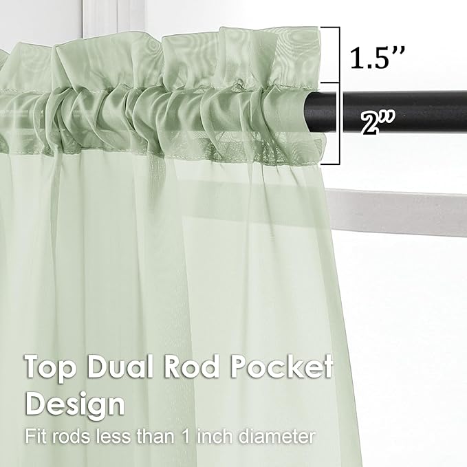 Light Green Sheer Curtains 90 Inches Long 2 Panels - Image 2