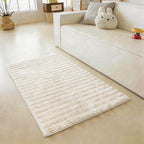 Creamy White Rabbit Striped Plush Rug 2'x3', Fluffy Faux Fur Shaggy Area Rug - Image 2