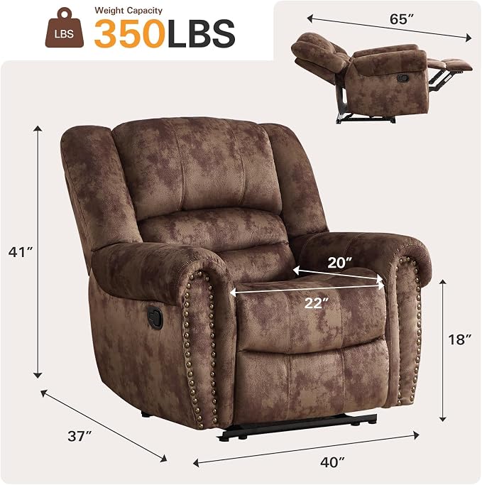 CANMOV Manual Recliner Chair, Classic and Traditional Fabric Recliner Chair - Image 2