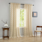 YJ YANJUN Vintage Lace Curtains 72 Inches Long-Victorian Flower Beige Voile - Image 3