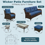 Patio Furniture Set, High Back Rattan Sofa & Swivel Rocker Chairs, Weather - Image 6