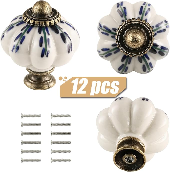 Ivory Pumpkin Knobs 12 Pack Ceramic Cabinet Knobs Vintage Drawer Pulls - Image 2