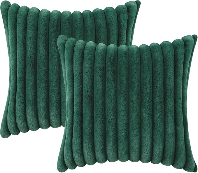 decorUhome Fall Faux Fur Throw Pillow Covers 20x20 Set of 2 Christmas Green | - Image 9
