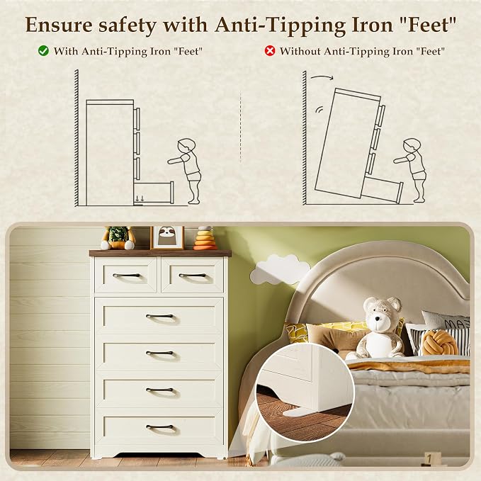 AODK Farmhouse Tall 6 Drawer Dresser - Image 7