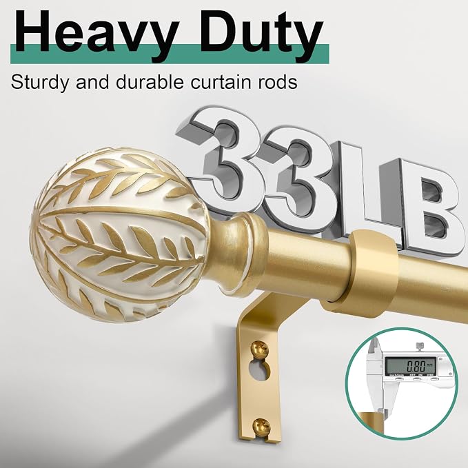 QDWIS 2 Pack Gold Curtain Rods for Windows 28 to 48 inch, Rustic Decorative - Image 4