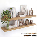 Oak Floating Shelves Set of 2，35.43in Wall Mounted Display Ledge Shelves by INHABITUNION