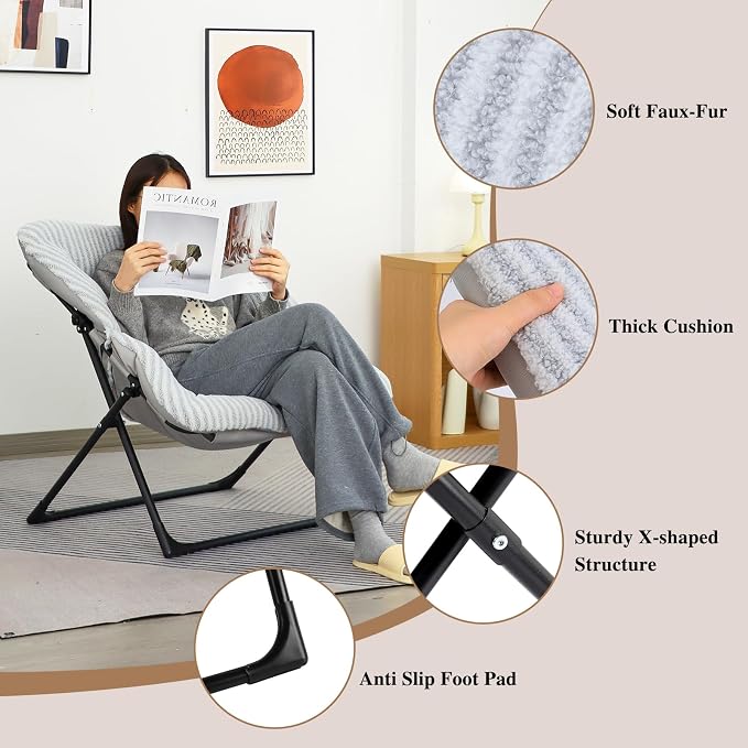 Comfy Saucer Chair for Adults, Soft Faux Fur Bedroom Chair, Accent Dorm Chairs - Image 6