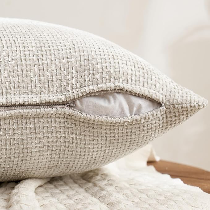 MIULEE Soft Decorative Chenille Euro Pillow Covers Cream 24x24 Pack of 4 | - Image 7