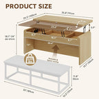 Coffee Table with Bench, 4-in-1 Multi-Function Coffe Table w/Curved Corner - Image 2