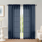 Navy Blue Sheer Curtains 72 Inches Long 2 Panels Set, Transparent Voile Sheer by OWENIE
