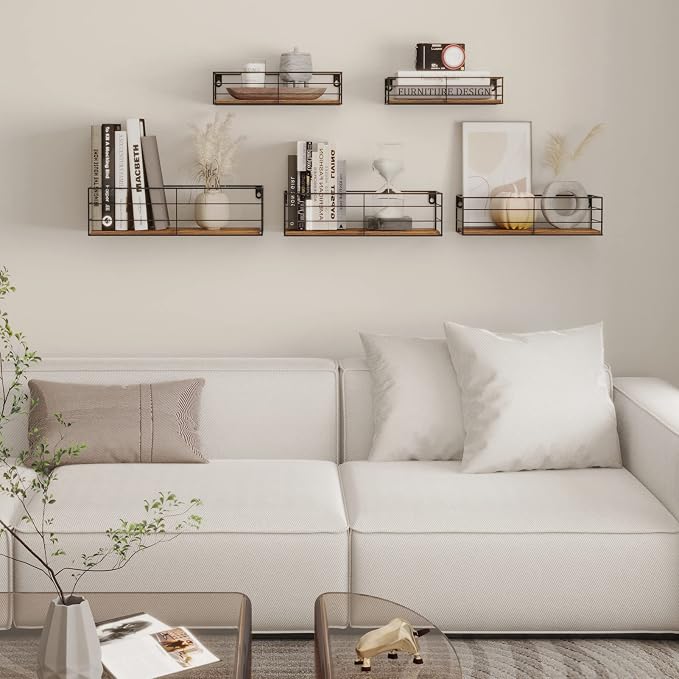 CRUGLA Floating Wall Shelves Set of 5, Wall Mounted Bathroom Shelves, Hanging - Image 7