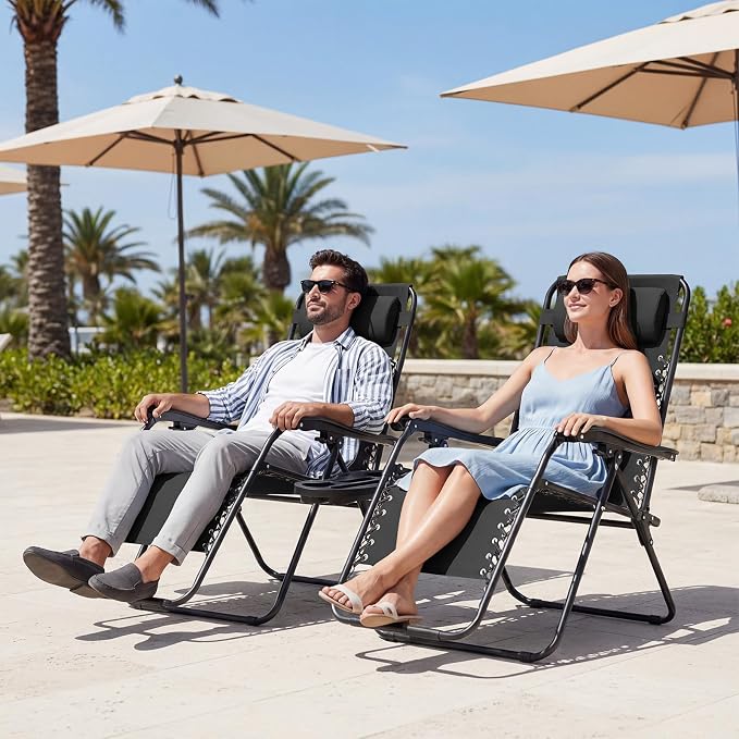JEAREY Zero Gravity Lounge Chairs Set of 2, Adjustable Steel Mesh Recliners - Image 2