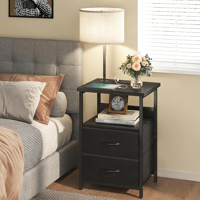 Fixwal Bedside Table with 3 Color Temperature Reading Light, Nightstand with - Image 7
