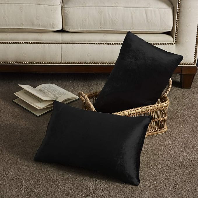 GIGIZAZA Black Velvet Pillow Covers 12x20 Decorative Pillows Pack of 2 | Lumbar - Image 6