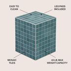 JONATHAN Y Callista 18-Inch Teal Blue Modern Ceramic Tiled Cube Side Table - Image 3
