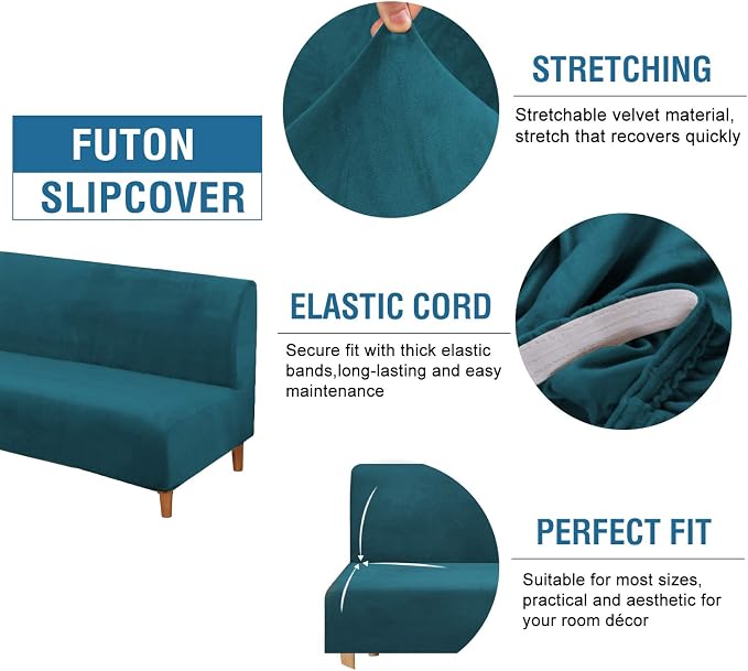 H.VERSAILTEX Real Velvet Futon Cover Armless Sofa Covers Sofa Bed Covers - Image 2