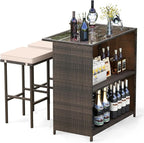 Tangkula 3 Piece Patio Bar Set, Outdoor Rattan Bar Table and 2 Stools by TANGKULA