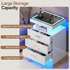 White Night Stand Set 2 with Wireless Charging Station, Smart Bedside Table - Image 8