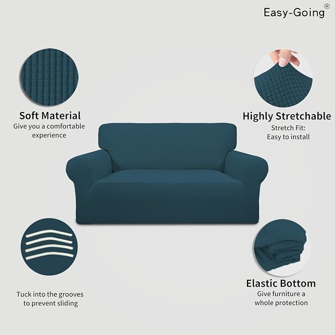 Easy-Going Stretch Loveseat Couch Covers Washable Deep Teal | 1-Piece Loveseat - Image 3