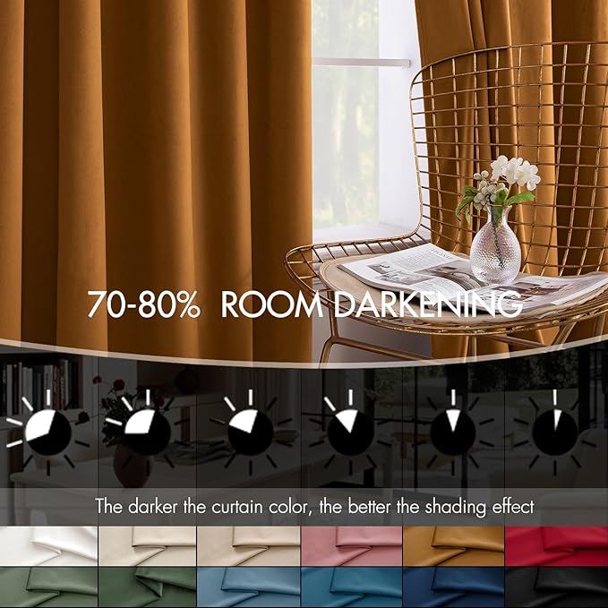 MIULEE Velvet Curtains 50W x 90L 2 Panels Golden Brown Blackout Curtains | - Image 4
