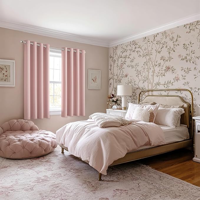 MIULEE Blackout Curtains for Bedroom 2 Panels 50 x 63 Inch Long Pink | Thermal - Image 6