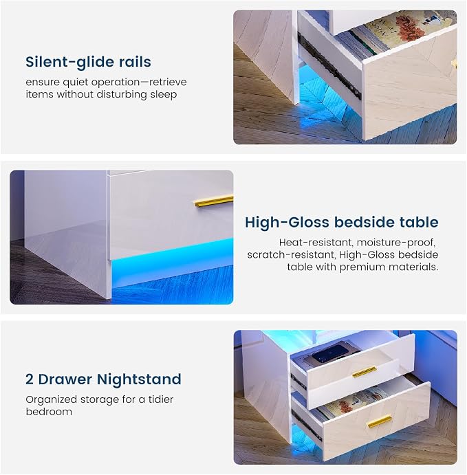 HNEBC Auto LED Nightstand with Wireless Charging Station & USB Ports, High - Image 9