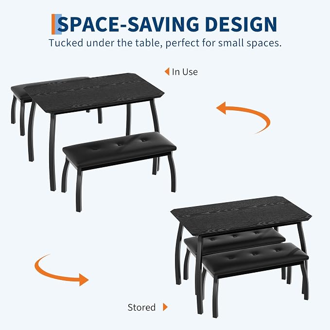 Dining Table for 4, 3-Piece Kitchen Table Set for 4 - Image 2