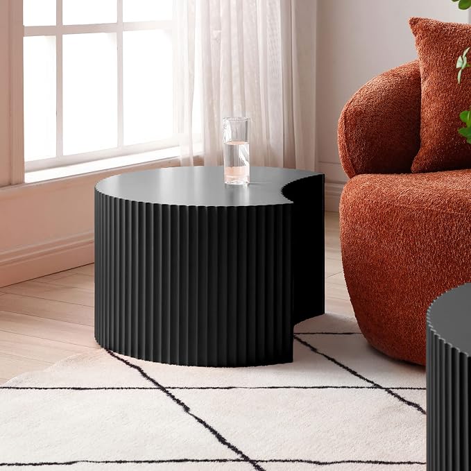 55.12'' Black Round Nesting Coffee Table Set of 2, Modern Side End Table - Image 6