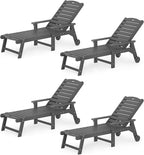 LUE BONA Lounge Chair Outdoor Set of 4, HDPS Chaise Lounge Outdoor by LUEBONA