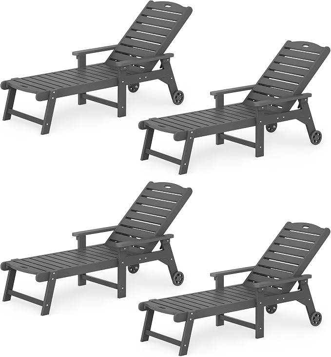 LUE BONA Lounge Chair Outdoor Set of 4, HDPS Chaise Lounge Outdoor by LUEBONA