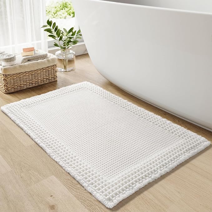 RESARE Waffle Bath Mat for Bathroom, Non Slip Bathroom Rugs 20"x32" White | by Resare