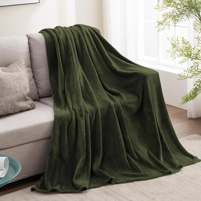 BEDELITE Fleece Blanket Soft Plush Twin Size Blanket Olive Green 60"x80" | - Image 6