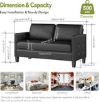 STHOUYN 59” Black Faux Leather Sofa Couch, Modern Comfy Office 2 Seater Couch - Image 2