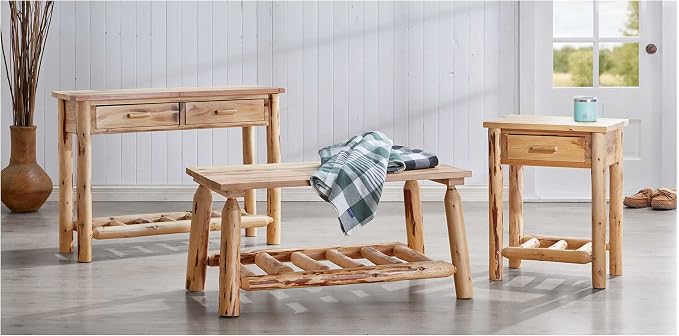 CASTLECREEK Log Coffee Table, Rustic Natural Weathered Look Wooden Rectangular - Image 5