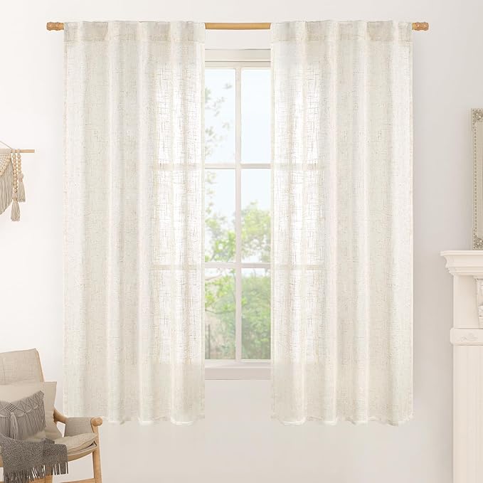 Cream Linen Curtains 63 Inch for Bedroom Living Room, 2 Panels | Ivory Light by LAMIT