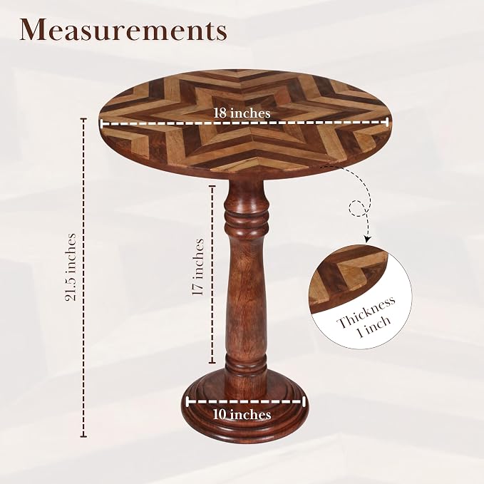 Handcrafted Round Coffee Table for Living Room – 18x21.5 Inch Wooden End Table - Image 3
