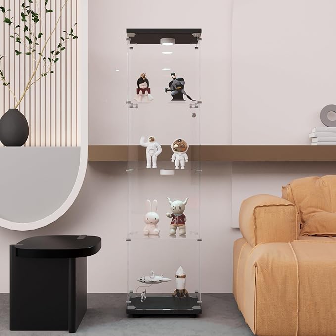 Glass Display Cabinet with LED Light and Lock, 4-Shelf Fast Installation Curio by glassdisplaycabinet