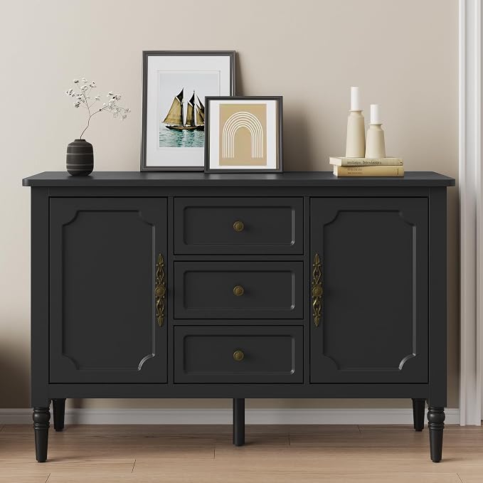 FansaFurn Black Storage Cabinet, Mid-Century Buffet Cabinet - Image 4