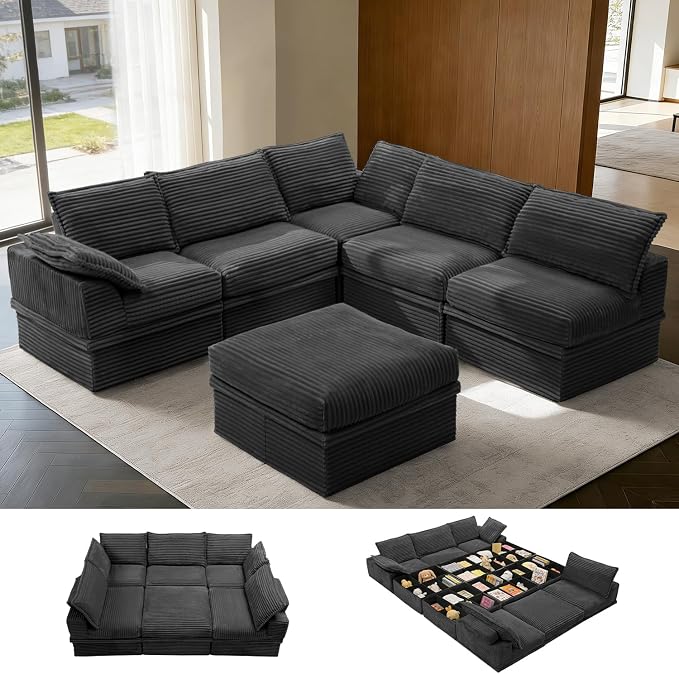 Upgrade Boneless Couch with Storage, Extra Deep&High Seat Modular Sectional by Unknown