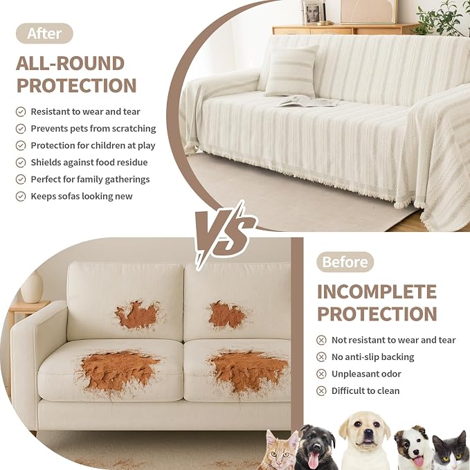 Couch Cover for Dogs, Boho Sofa Covers for 3 Cushion Couch, Chenille Sofa - Image 4