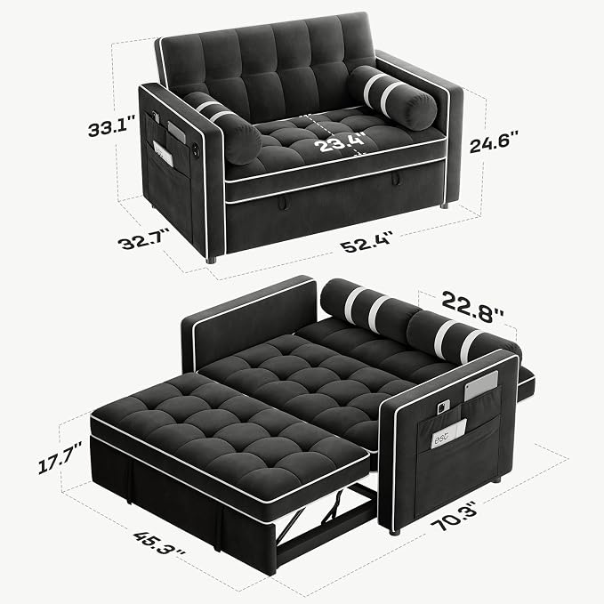 Marsail 3-in-1 Convertible Futon Sleeper Sofa Bed, Pull Out Couch - Image 2