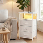 Fixwal White Nightstand with Charging Station, LED Night Stand with 3 Fabric - Image 7