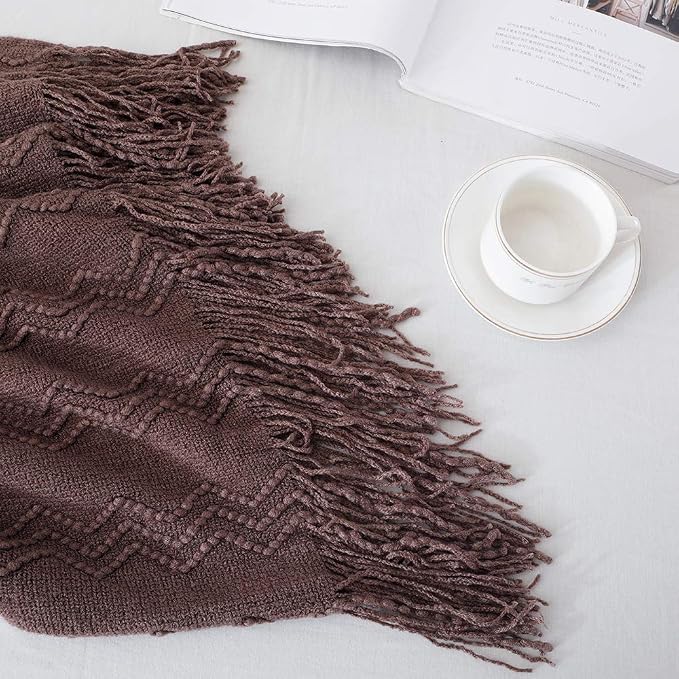 BOURINA Brown Throw Blanket 50x60 Inches Throw Textured Solid Soft Sofa Couch - Image 3